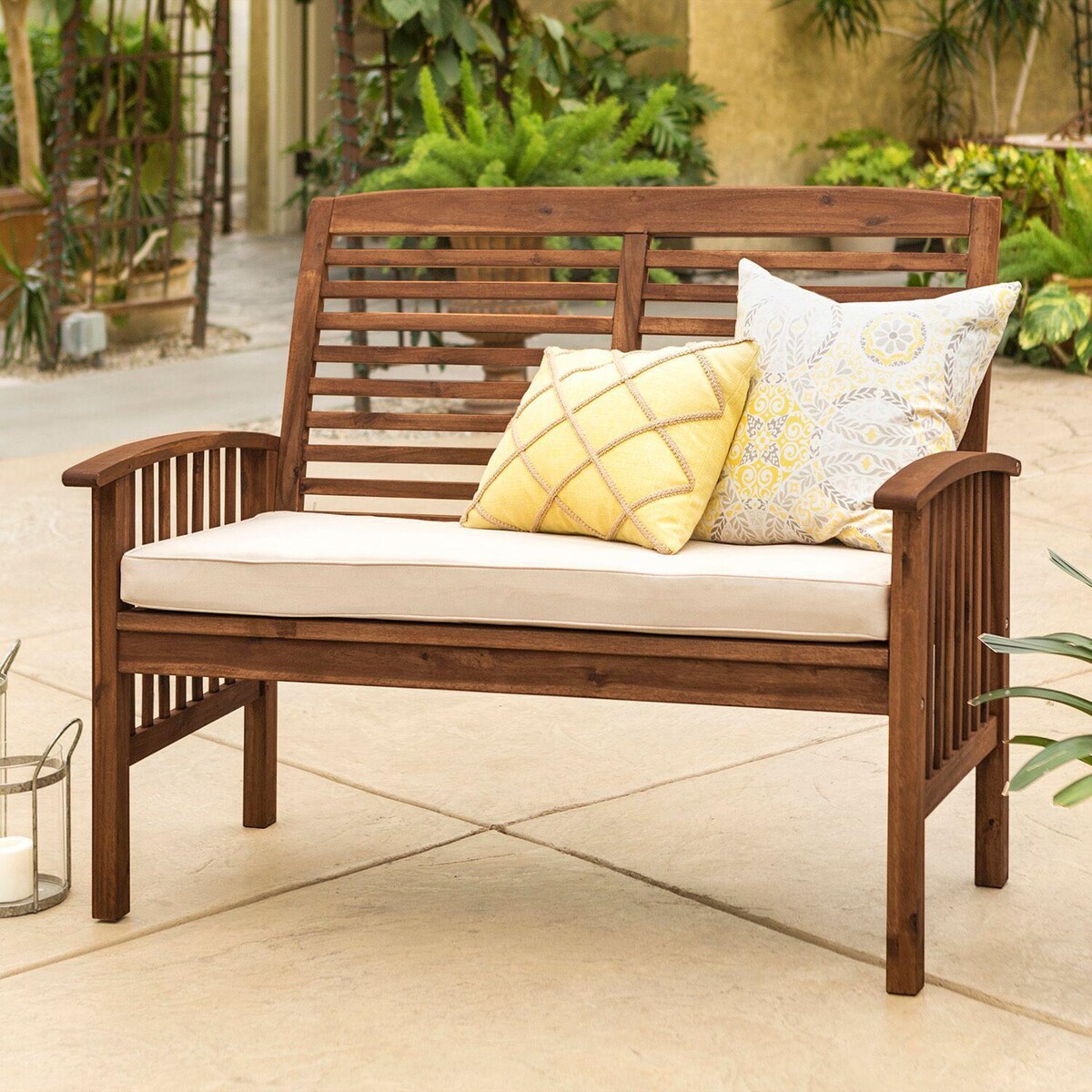 Ultimate Patio Horizon Way Dark Brown Acacia Patio Loveseat W/ Natural Cushions