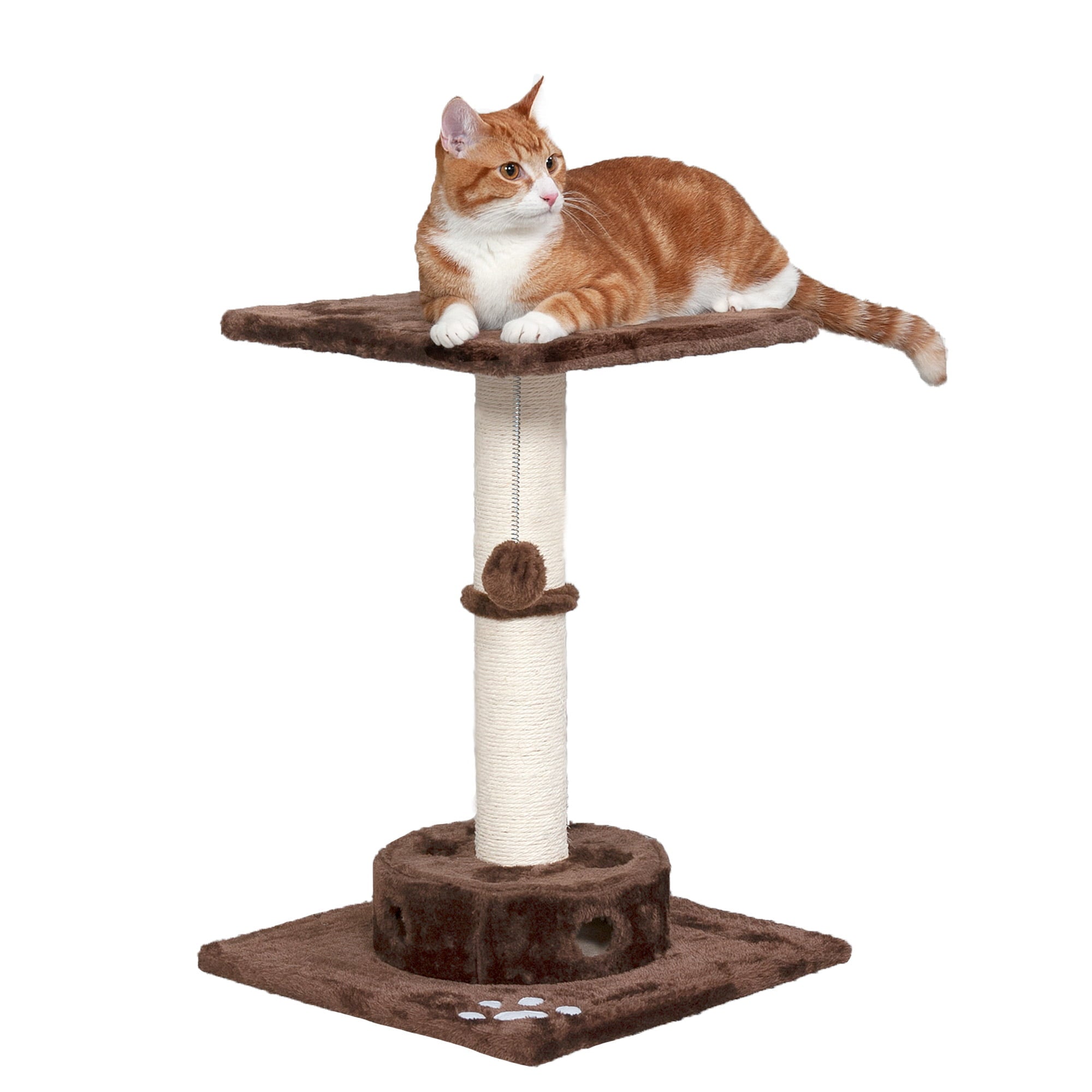 FurHaven Pet Products Tiger Tough Cat Playground Scratching Post Furniture， Brown