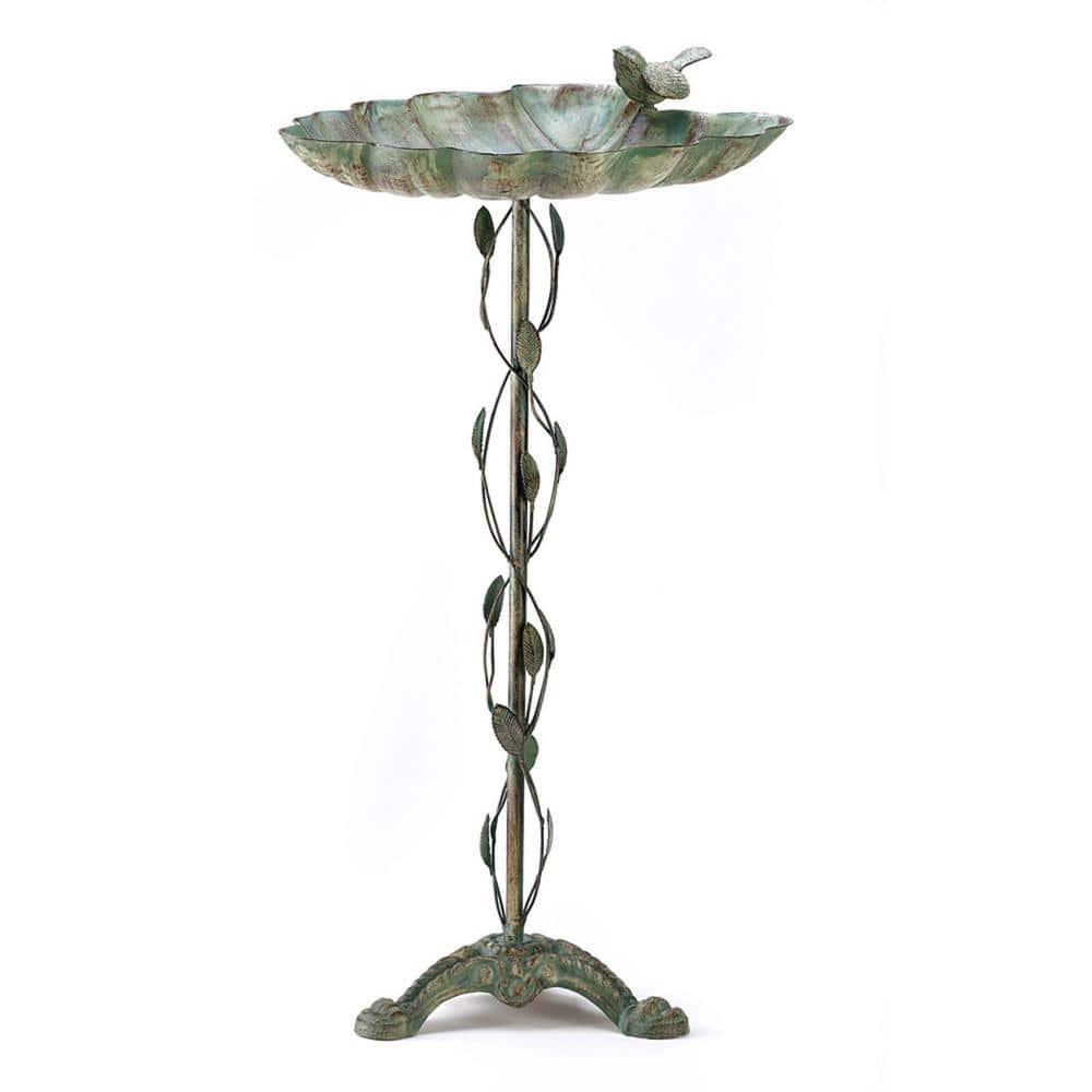 Zingz and Thingz 14.75 in. x 12.25 in. x 27.5 in. Verdigris Leaf Birdbath 4506019V