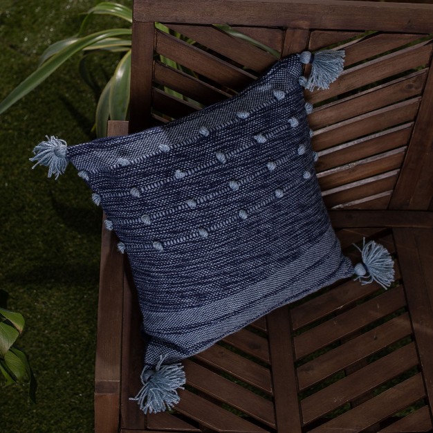 Blue With Corner Tassels 18x18 Hand Woven Filled Outdoor Pillow Foreside Home amp Garden