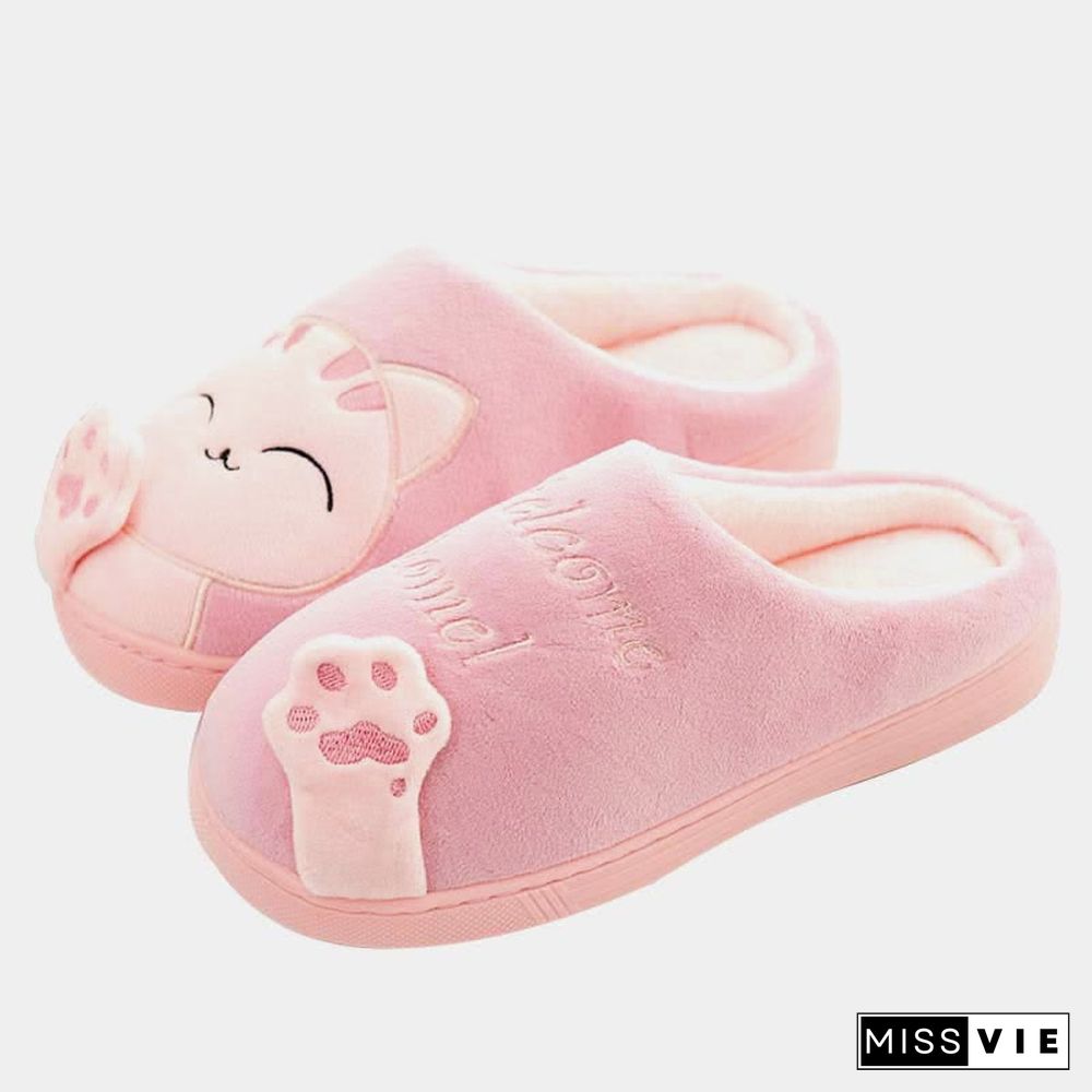 Cat Letters Antlers Plush Slippers