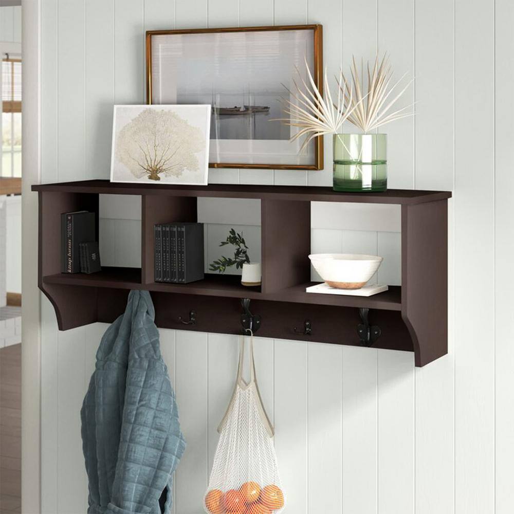 Home Beyond Troyes Brown 5-Hook Wall Mounted Coat Rack with Storage F10003BR-BK