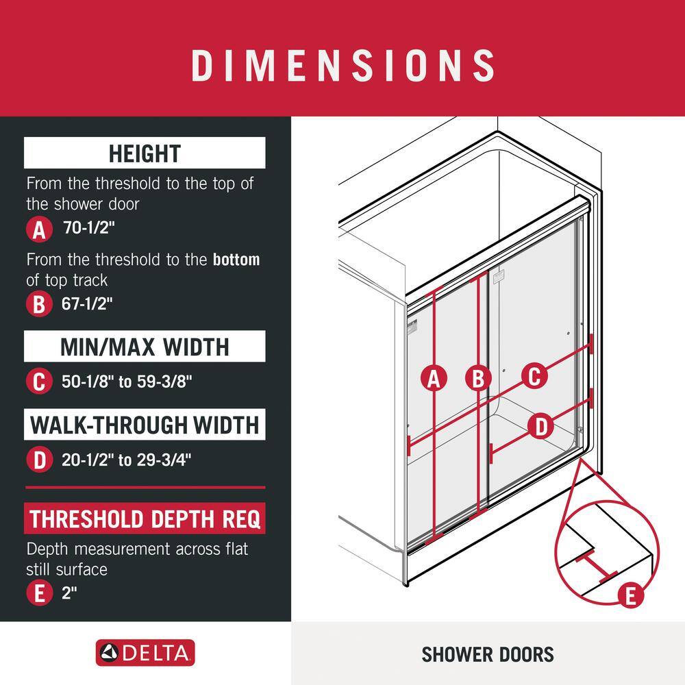 Delta Lyndall 60 in. x 70 in. Semi-Frameless Traditional Sliding Shower Door in Chrome with Rain Glass 1117970