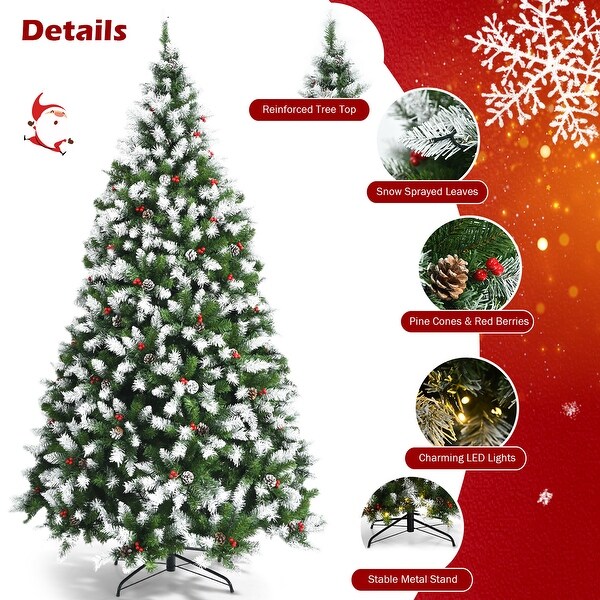 Costway 6ft/7.5ft/9ft Prelit Snowy Christmas Tree 818/1398/2058 Tips