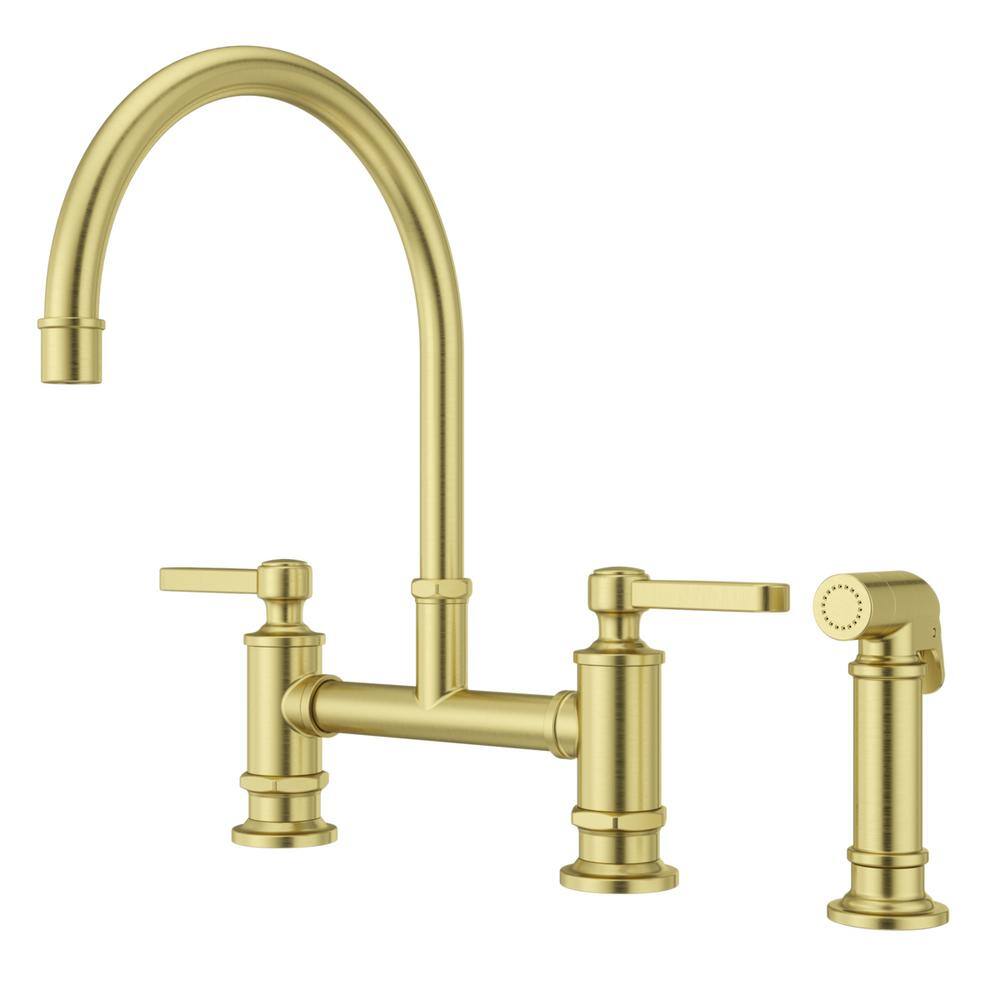 Pfister Port Haven 2-Handle Bridge Kitchen Faucet in Brushed Gold with Optional Side Sprayer LG31-TDBG