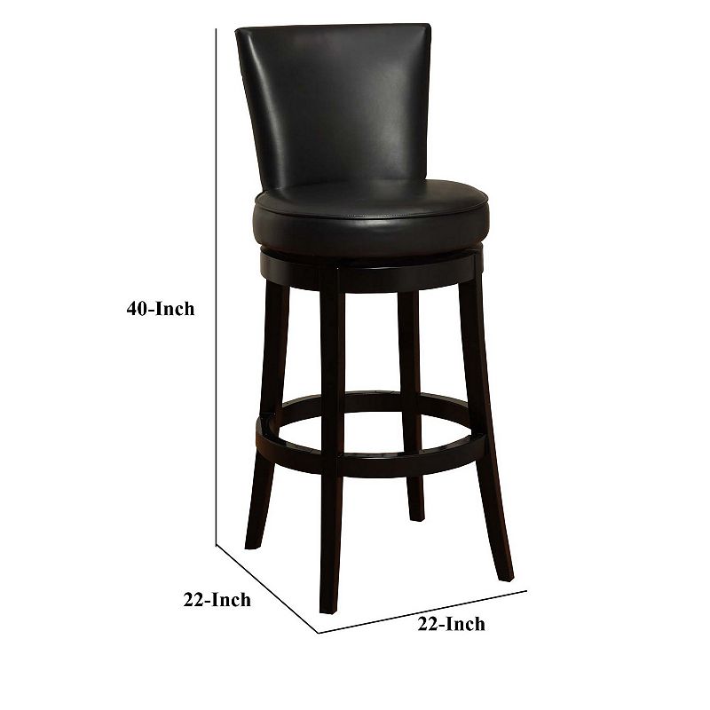 26 Inch Leatherette Swivel Barstool with Flared Legs， Black