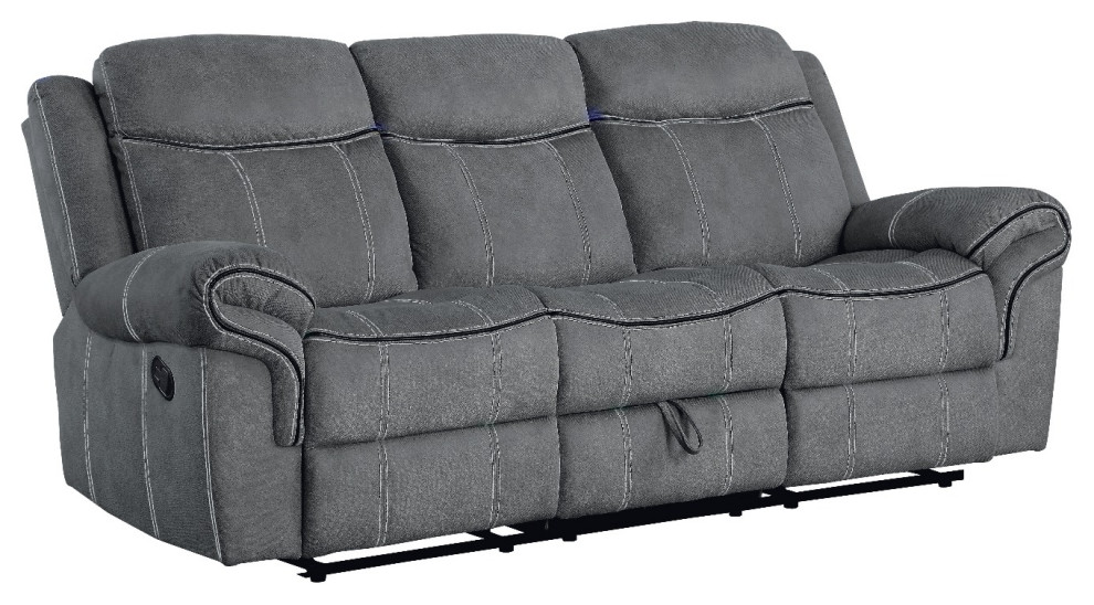 Acme Zubaida Sofa With USB Port and ConsoleMotion Two Tone Gray Velvet   Transitional   Sofas   by AMOC  Houzz