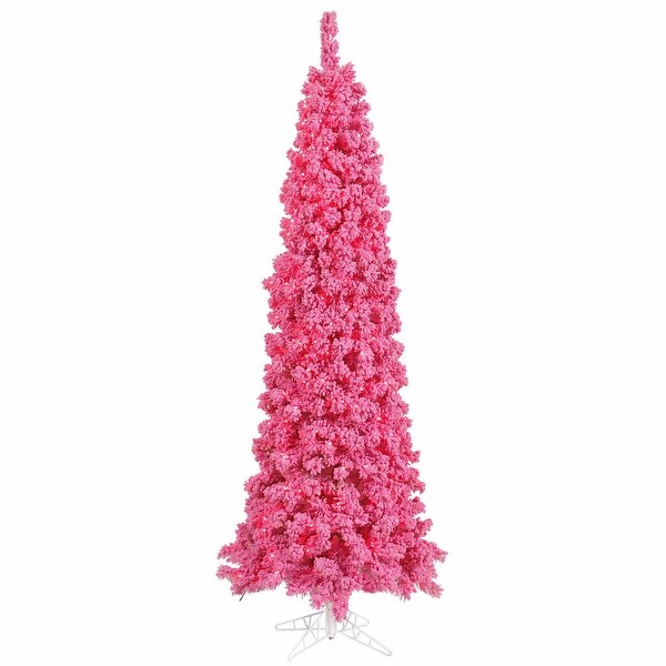 Vickerman 6.5' Flocked Pink Pencil Fir Artificial Christmas Tree，Pink Duralit LED Lights