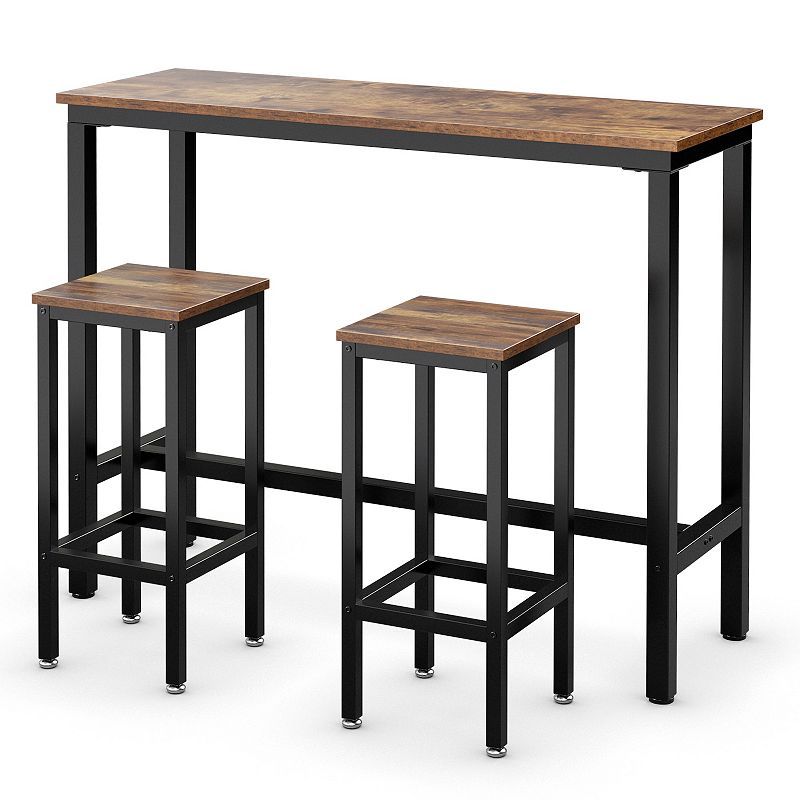 3 Pieces Counter Height Bar Furniture Set with Backless Stools-Brown