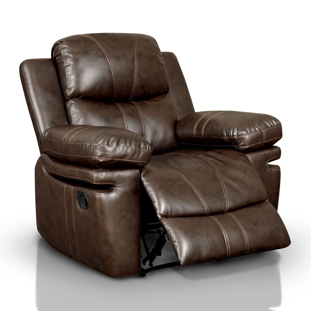 Eliv Transitional Brown Faux Leather 3 Piece Reclining Sofa Set with USB by Furniture of America