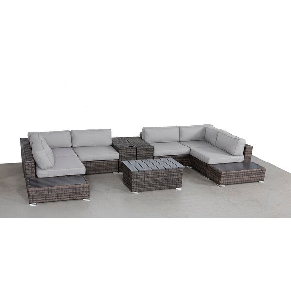 11 Piece Rattan Sectional Seating Group with Cushions - Overstock - 34169422