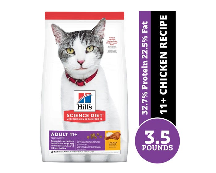 Hills Science Diet 11+ Chicken Recipe Dry Cat Food， 3.5 lb. Bag