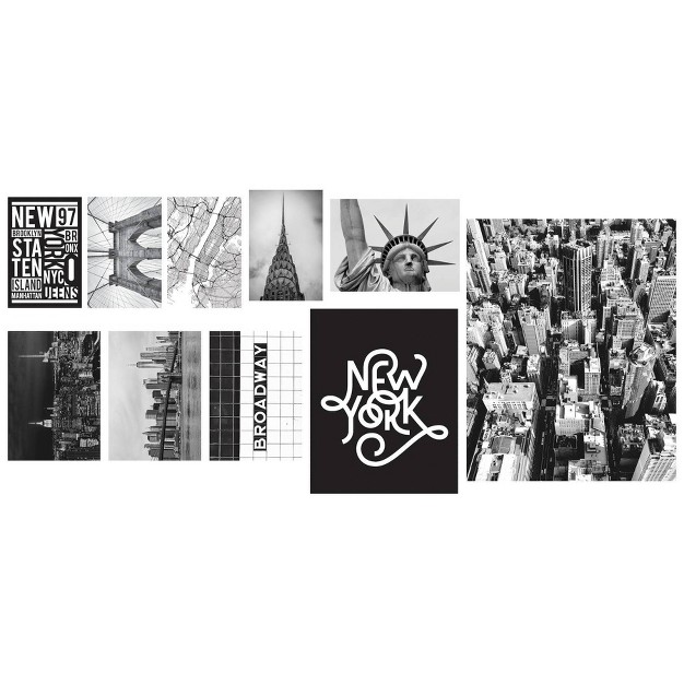 New York City Gallery Poster Kit Giant Peel And Stick Wall Decal Black white gray Roommates