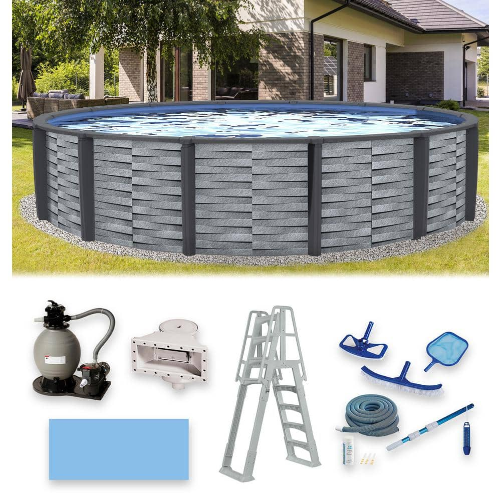 Blue Wave Affinity 24 ft. Round 52 in. D x 7 in. Top Rail Resin Swimming Pool Package NB19834