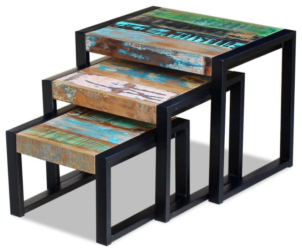 Vidaxl Three Piece Nesting Tables Solid Reclaimed Wood  243279   Industrial   Coffee Table Sets   by BisonOffice  Houzz