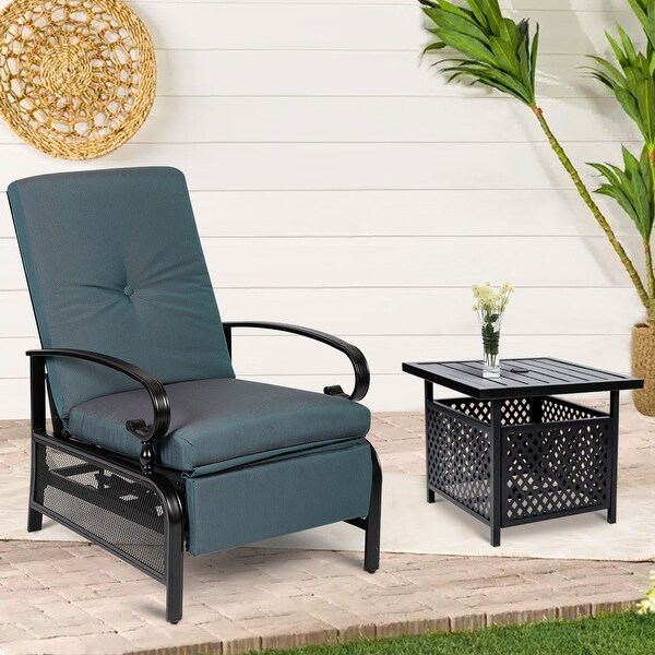 SUNCROWN Outdoor Patio Adjustable Cushioned Recliner Lounge Chair Set with Coffee Square Side Table