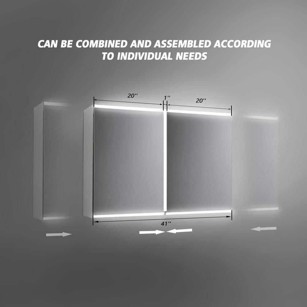 ExBrite 20 in W x 26 in H Small Rectangular Silver Aluminum Surface Mount Wall Medicine Cabinet with Mirror and LED Light