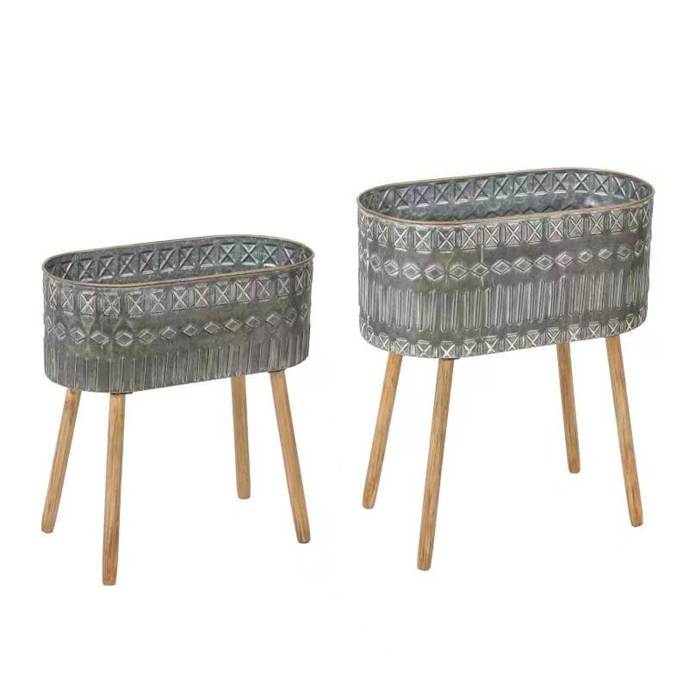 2 Piece Grey Metal Cachepot Planters