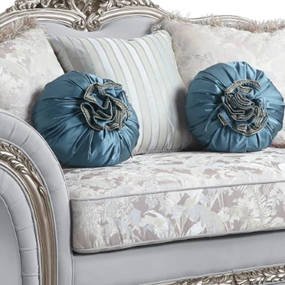 Benzara BM276225 76 quotLoveseat  Crown Top Backrest  Pillow  Gray  Silver   Victorian   Loveseats   by Uber Bazaar  Houzz