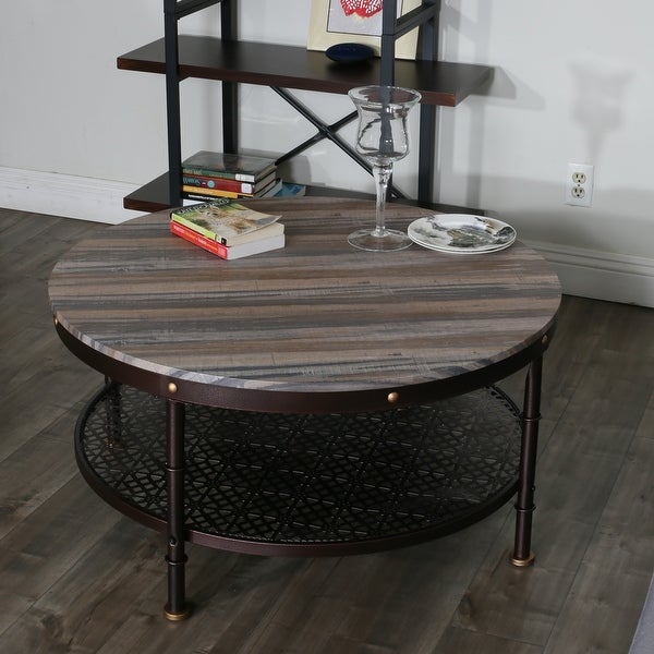 Davee Round Wood and Metal Coffee Table - dia 36 in