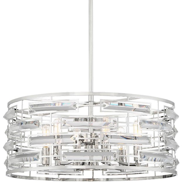 Wide Modern Drum Clear Crystal 6 light Fixture For Dining Room House Foyer Kitchen Island