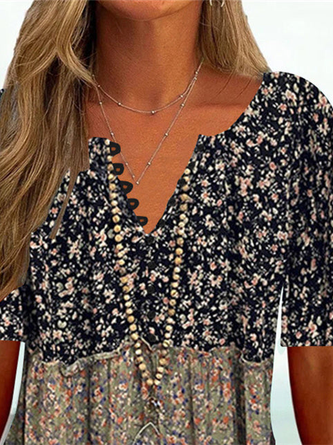 Women's Half Sleeve V-neck Floral Printed Tops