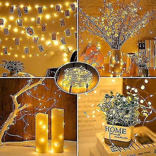 10 Pack Battery Operated Fairy Lights， 2m Led Silver Wire Waterproof String Lights， Warm White