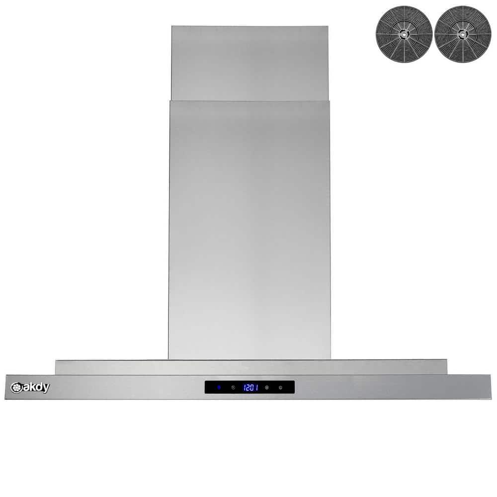 AKDY 36 in 350 CFM Convertible Island Mount Range Hood with LED Lights in Stainless Steel Touch Control and Carbon Filters