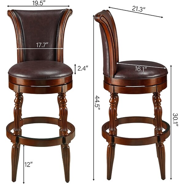 Solid Wood Swivel Bar Stool Carved Hardwood Rotatable Pub Height Stools