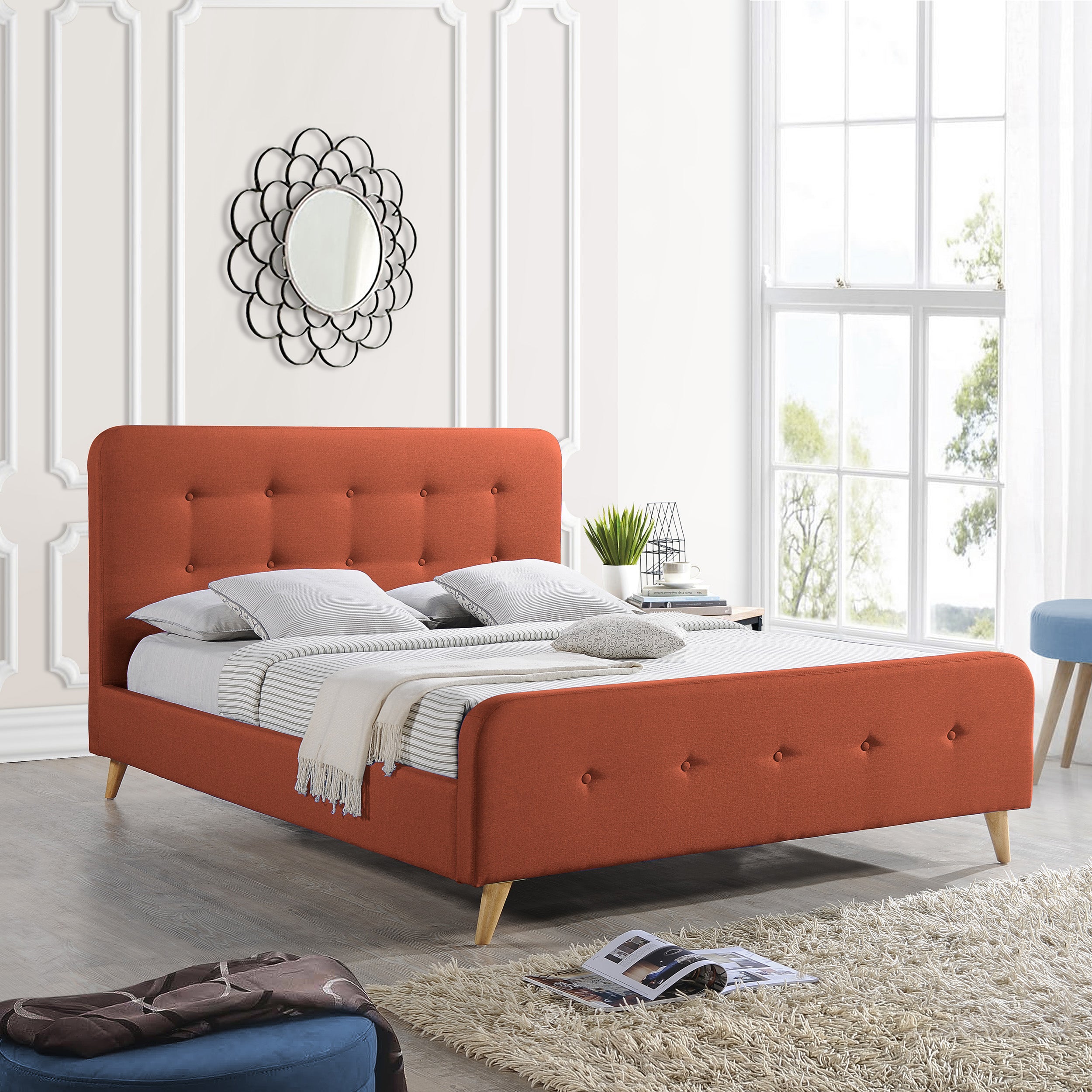 Hirver Modern Glam Button-Tufted Queen Velvet Bed Frame with Splayed Legs