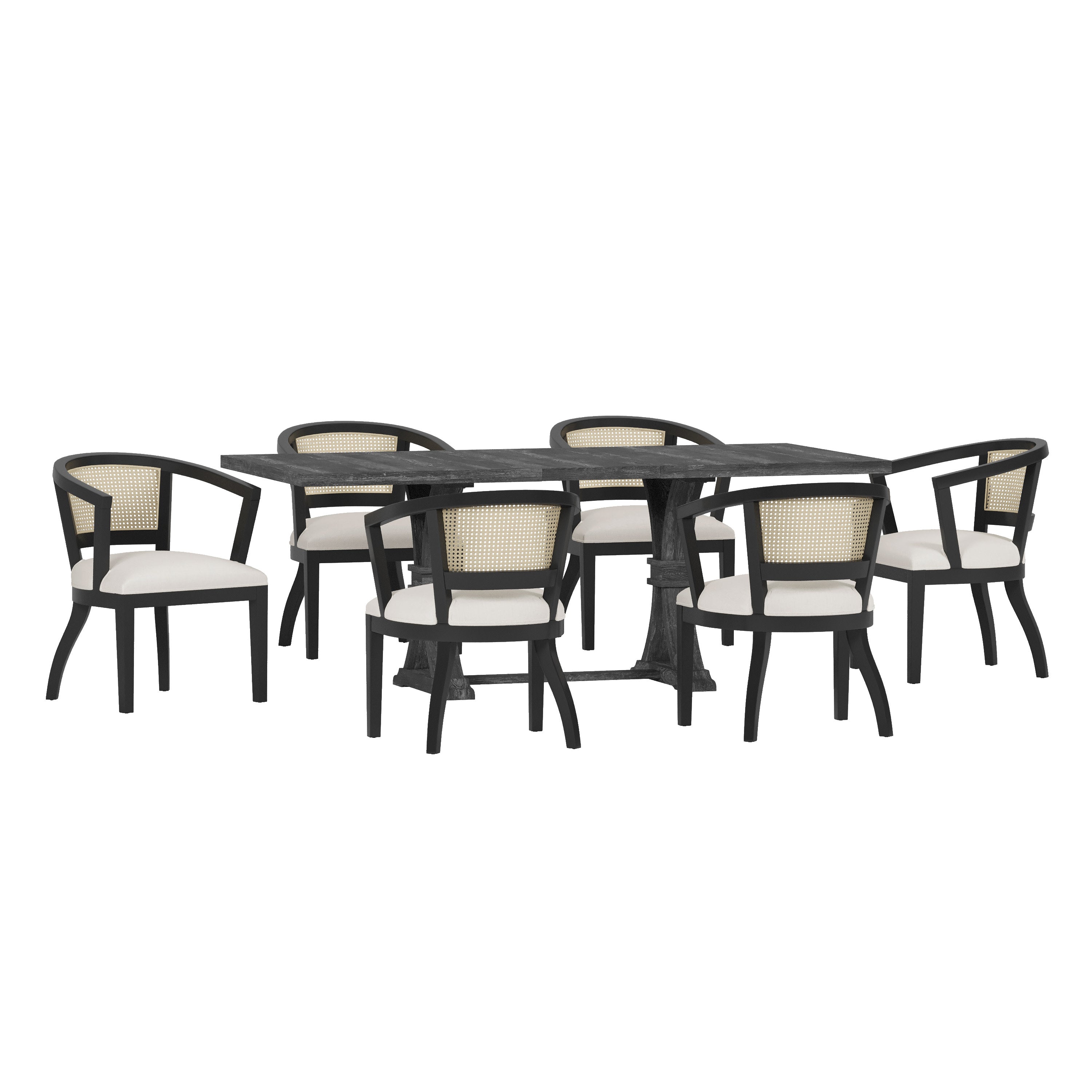 Aubrietta Traditional Upholstered Wood and Cane 7 Piece Dining Set