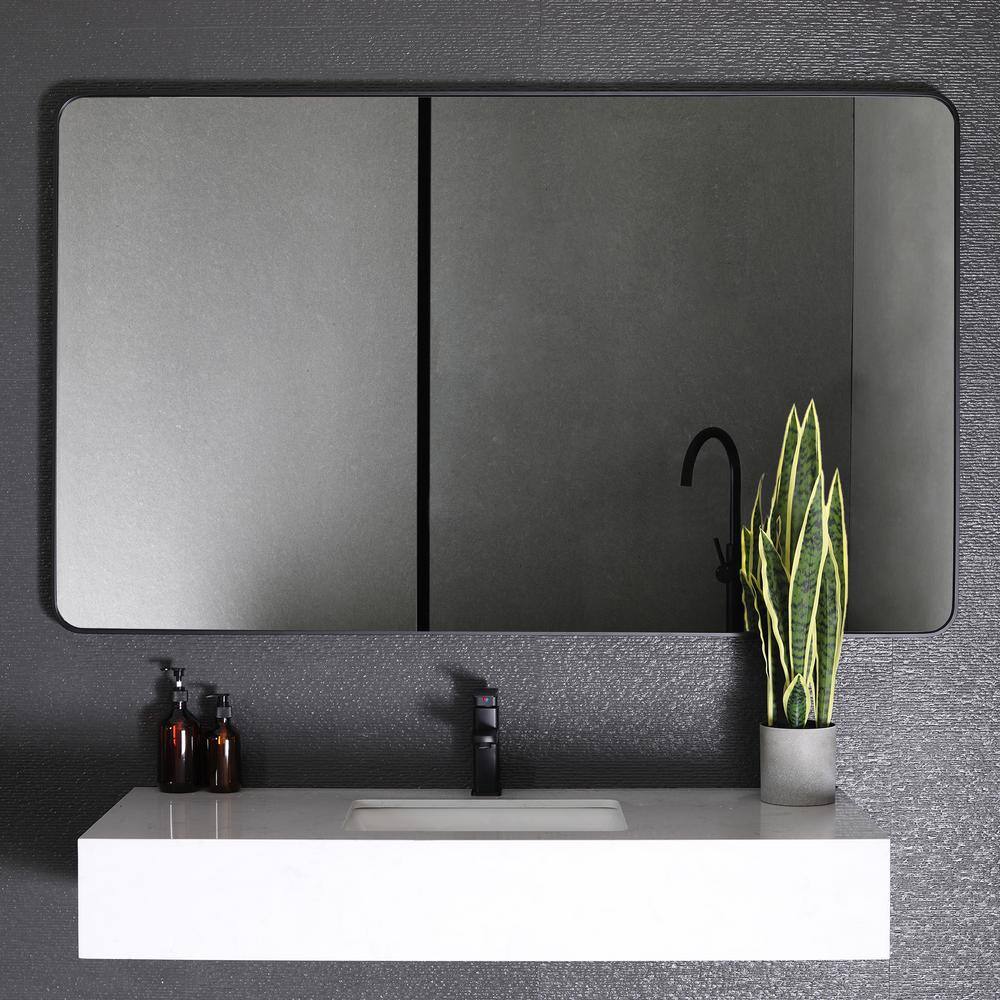 niveal 60 in. W x 36 in. H Rectangular Framed Wall Bathroom Vanity Mirror in Matte Black SM-6036MB