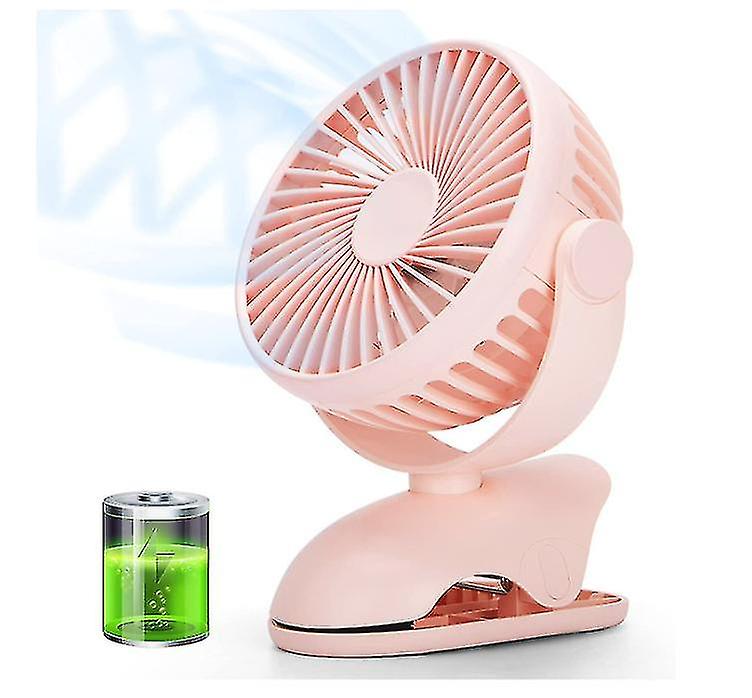 Mini Stroller Fan， 3600mAh Rechargeable Portable Table Fans (Pink)