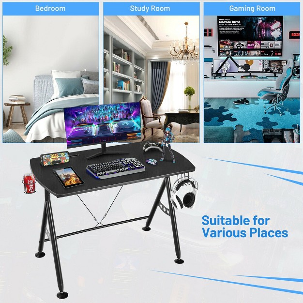 Costway Y shaped Gaming Desk Home Office Computer Table W Phone Slot amp Cup Holder