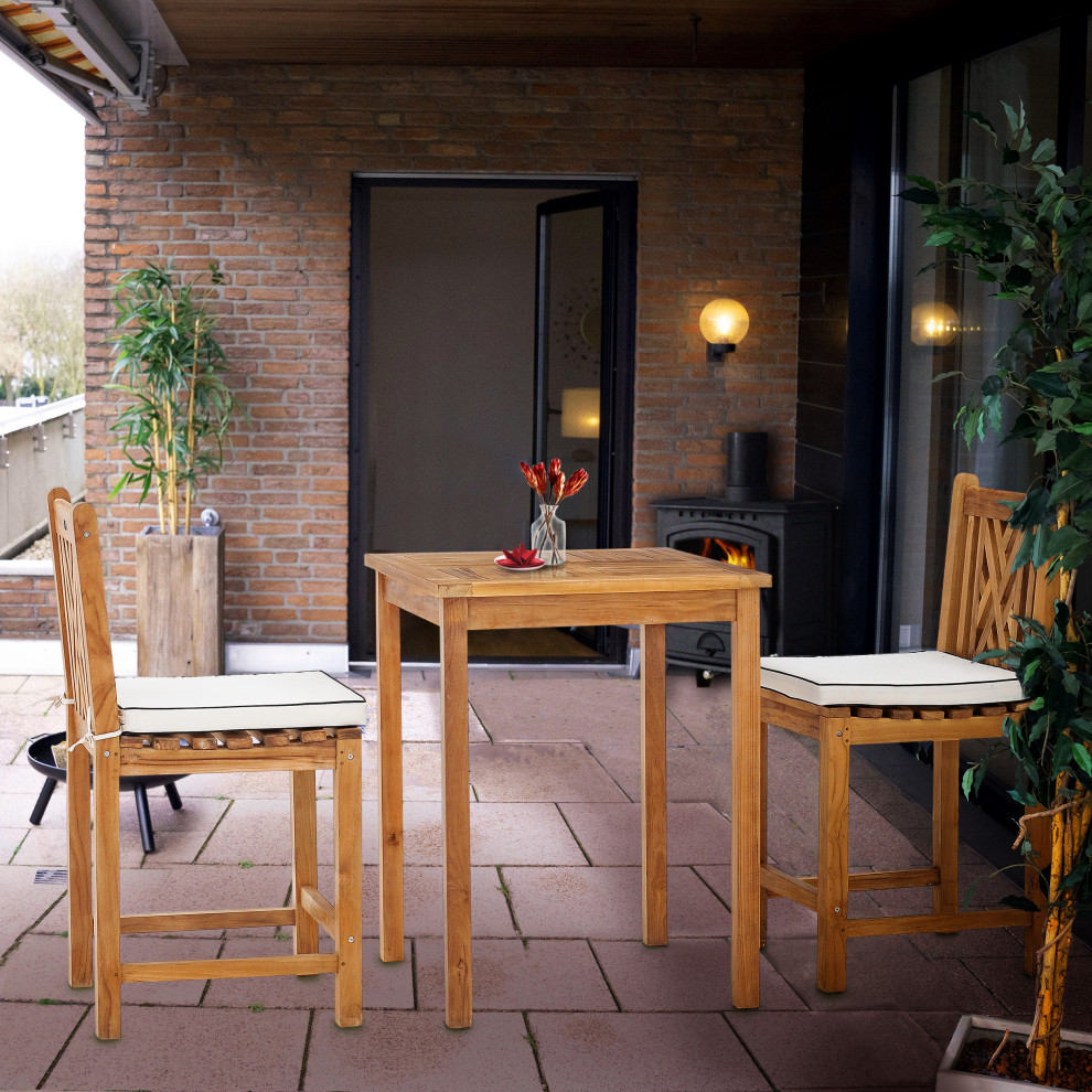 3 Piece Teak Wood Chippendale Bistro Counter Dining Set   Transitional   Outdoor Pub And Bistro Sets   by Chic Teak  Houzz