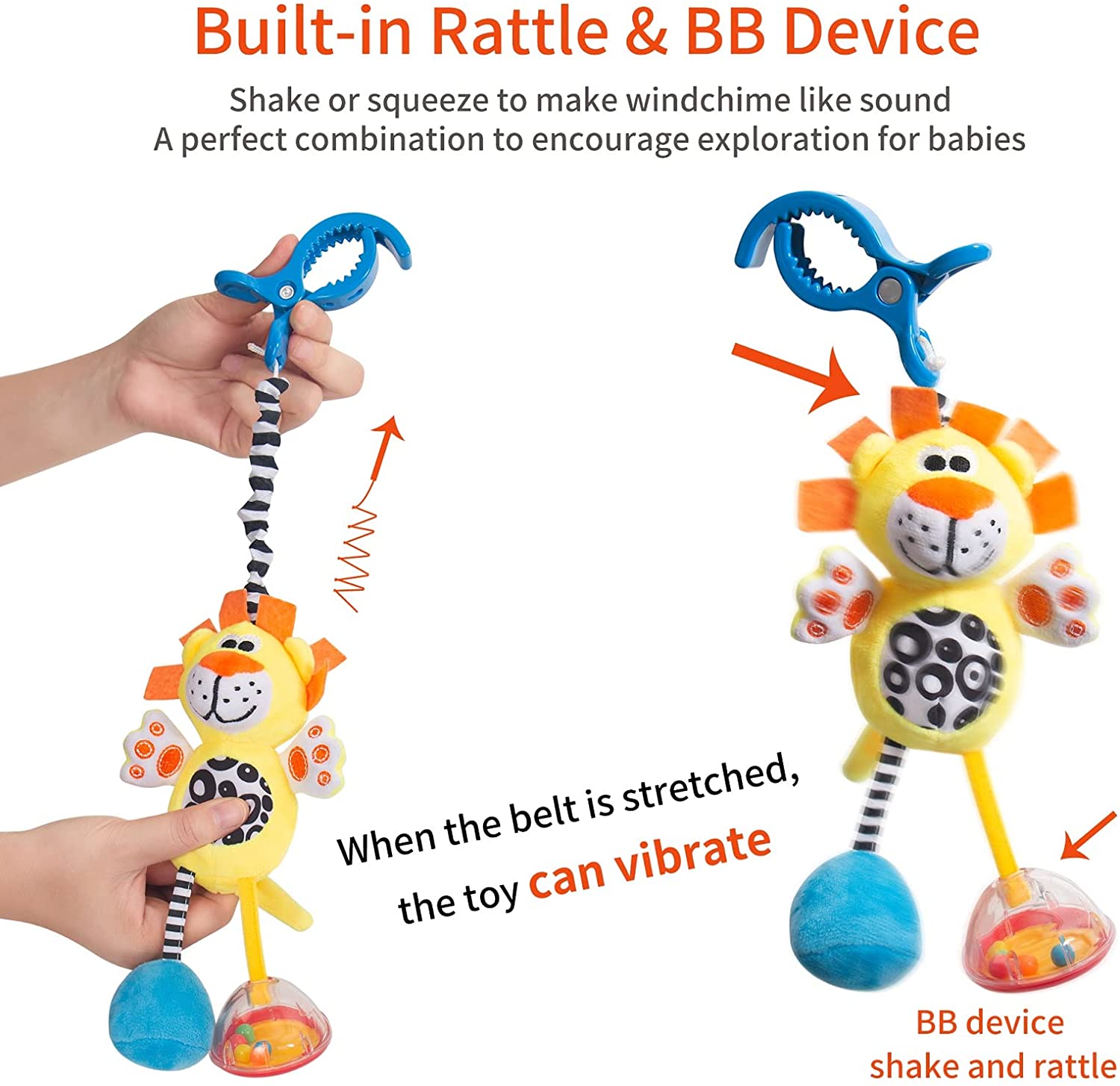 Baby Hanging Rattle Toys - Handbells Stroller Toys - Newborn Crib Car Seat Toys - 3 6 9 12 Months Baby Rattles - Infant Gift - Sensory Educational Toys - Toddler Plush Animal - Wind Chime 2 Pack