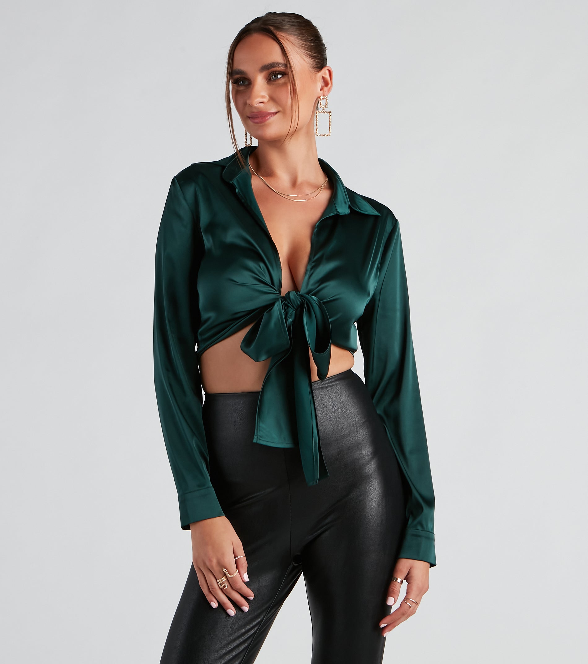 So Sleek Satin Tie-Front Blouse