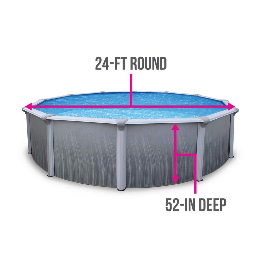 Blue Wave Martinique 24 ft. Round x 52 in. Deep Metal Wall Above Ground Pool Package with 7 in. Top Rail NB3115