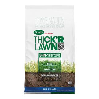 Scotts Turf Builder 40 lbs. 4000 sq. ft. THICK'R LAWN Grass Seed Fertilizer and Soil Improver for Sun  Shade 30158-1