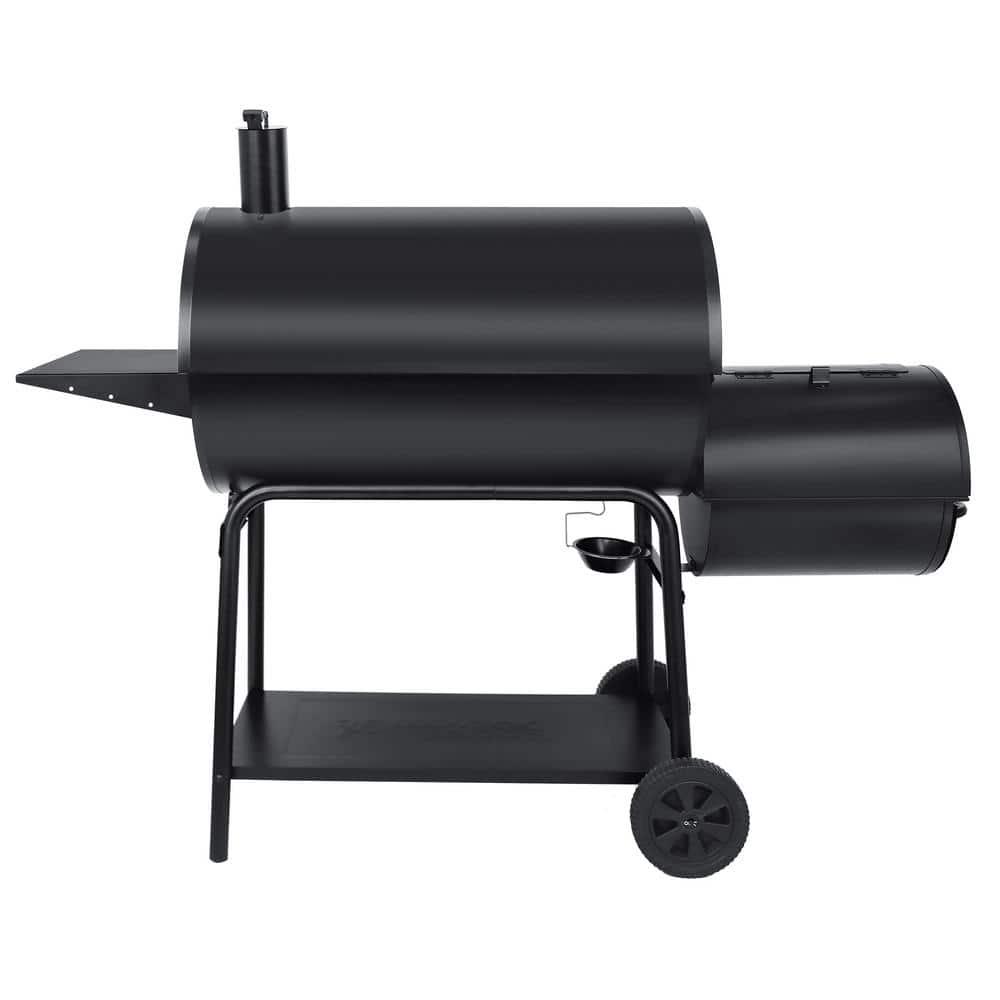 Royal Gourmet Charcoal Barrel Grill with Offset Smoker in Black