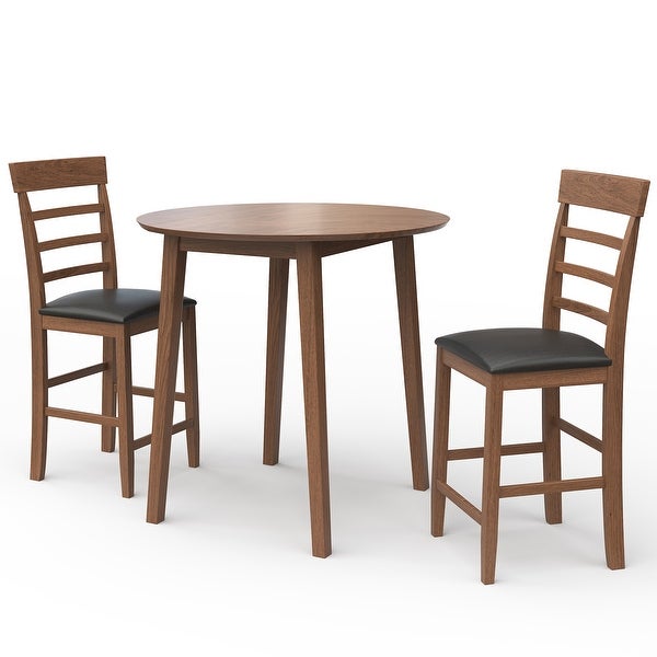 3-Piece Round Counter Height Drop-Leaf Table with 2 Upholstered Chairs， Dining Table Set Pub Set with PU leather Cushion