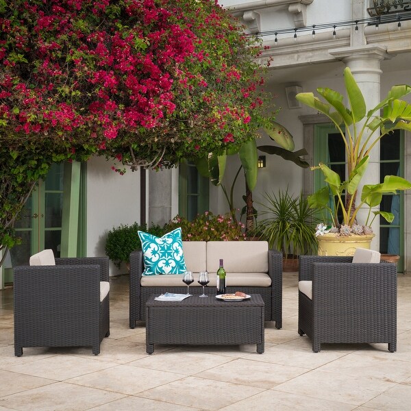 Puerta Outdoor 4piece Chat Set with Cover by Christopher Knight Home