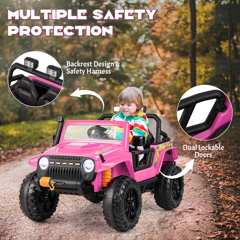 Parent-Child Ride On Truck, 12V 10AH Battery Powered RC Riding Toy Car with Trunk & Suspension Springs