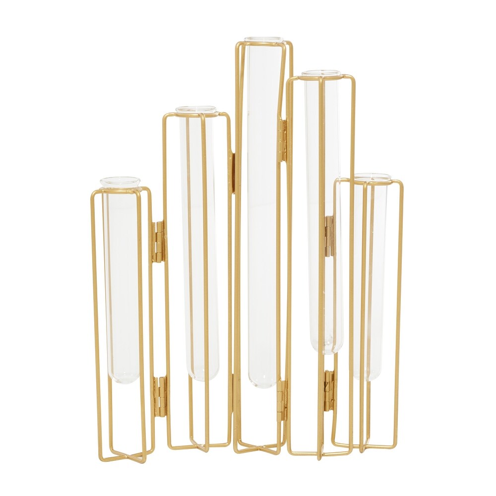 Gold or Silver Metal Foldable Vase with Clear Glass Tubes