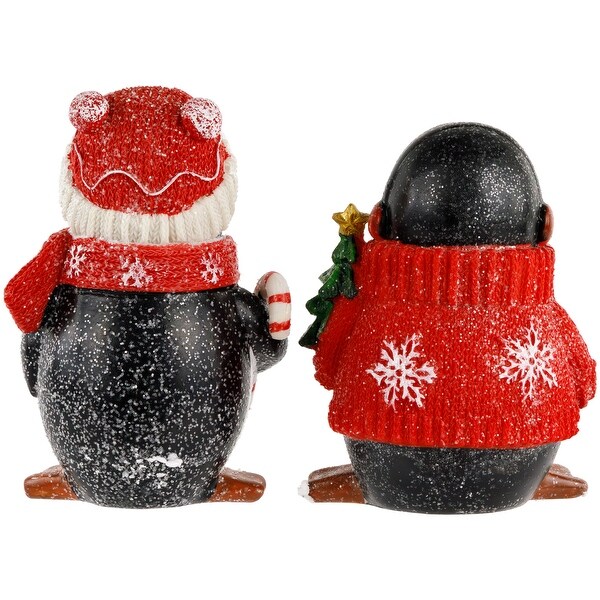 Glittered Penguins with Sweater and Scarf Christmas Figurines