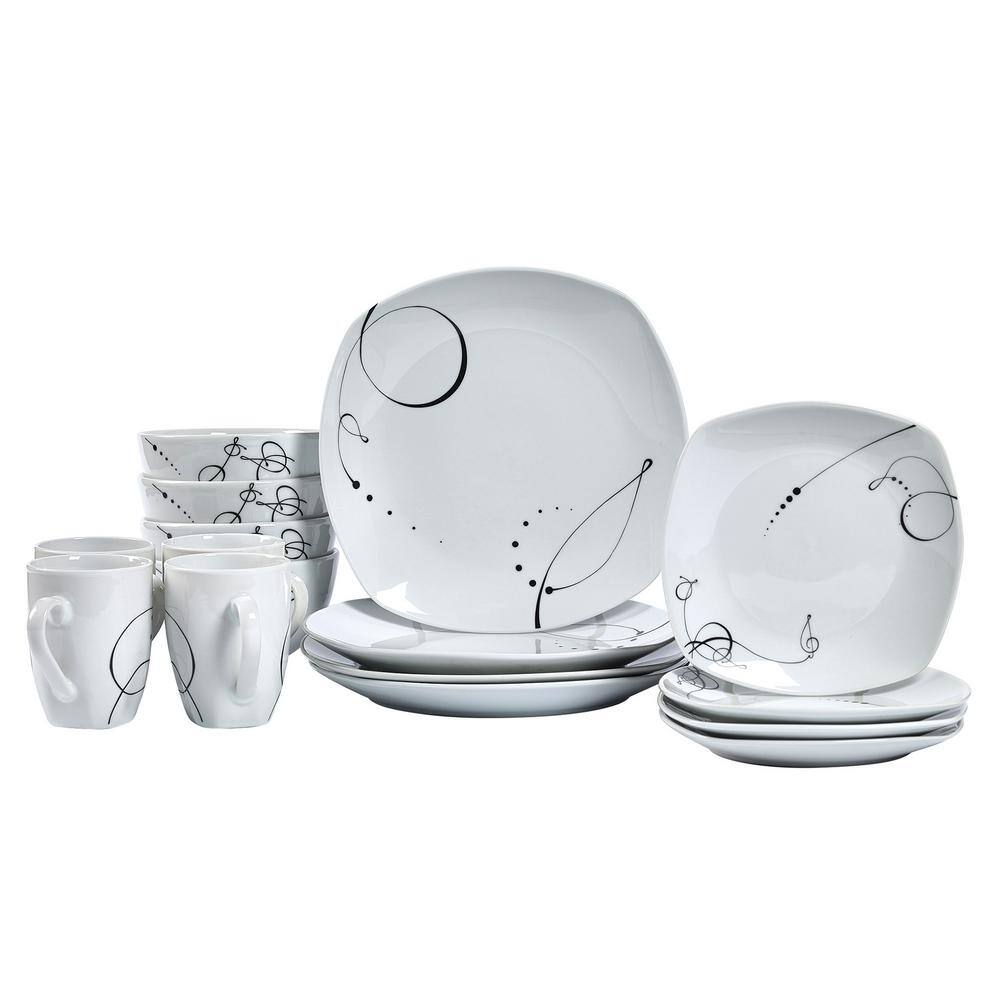 Tabletops Gallery 16-Piece Casual White with Pattern Ceramic Dinnerware Set (Service for 4) TTU-P6801-EC