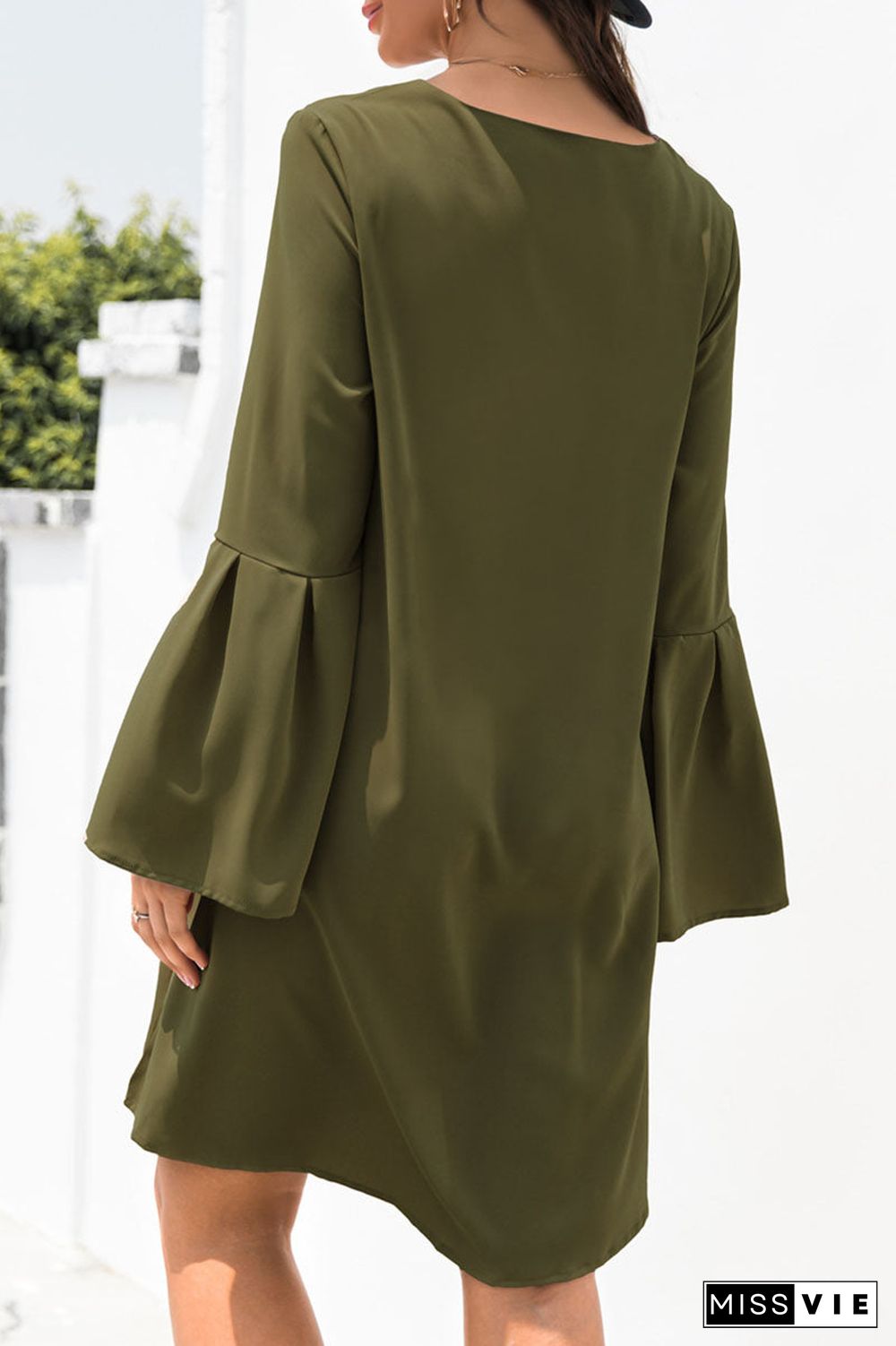 Fashion Casual Solid Split Joint V Neck A Line Dresses