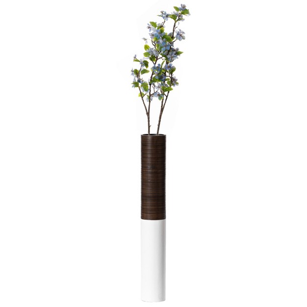 Uniquewise Modern Tall Decorative White And Brown Ribbed Cylinder Floor Vase