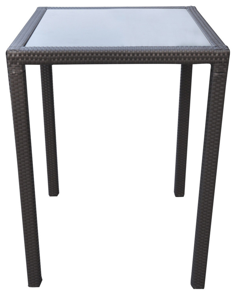 32 quotGlass Top Wicker Woven Aluminum Bar Table  Black   Tropical   Outdoor Pub And Bistro Tables   by Virventures  Houzz