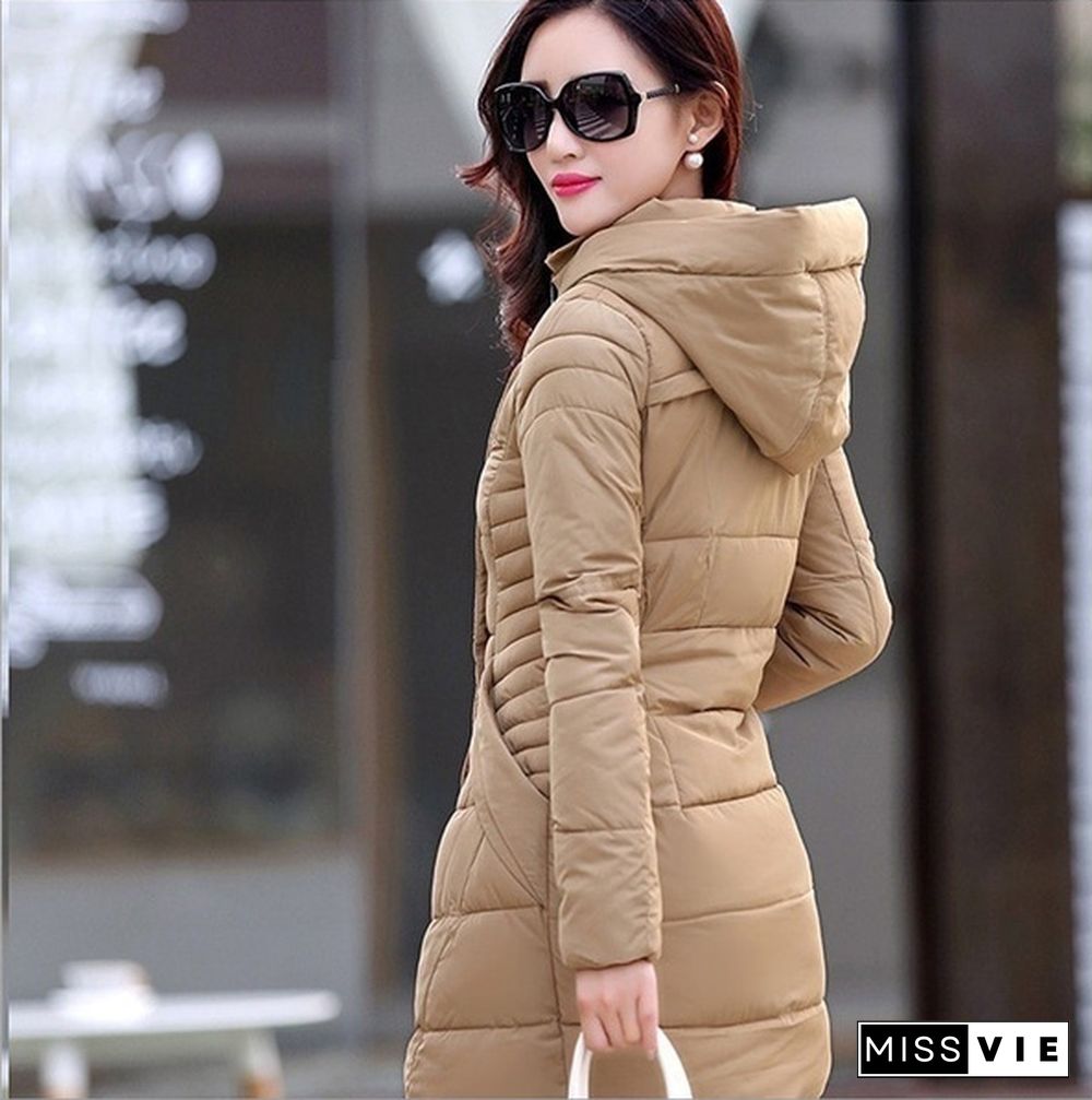 Fashion Women Winter Warm Long Jacket Thick Cotton Padded Jacket Trim Down Jacket Puffer Coat